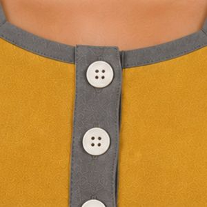 Yellow And Gray Women Two Piece Shorts Set Square Neck Button <b>Top</b> Contrast Trim Graphic Print Casual Summer Cotton Lounge Wear - Product Image 5