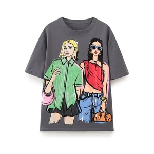 เสื้อยืดคอกลมโอเวอร์ไซส์แขนสั้นสำหรับผู้ชาย พิมพ์ลายผู้หญิงหลากสีสัน เสื้อถักลำลองผ้าฝ้ายทรงปกติ ดีไซน์ลายพิมพ์ - Product Image 3