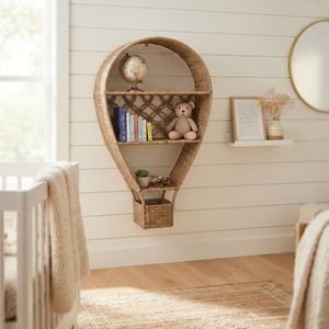 Hot Air <b>Balloon</b> Wall Hanging Shelf Woven Seagrass <b>Decorative</b> Rack Balinese Handcrafted Straw Storage Organizer Display Item Tops - Product Image 3