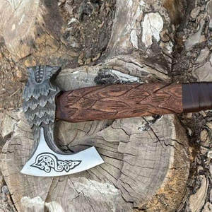 Hacha Vikinga Nórdica Artesanal con Mango de Madera Tallado, Herramienta para Camping, Bushcraft y Carpintería, Decoración Rústica para el Hogar, Artículo de Regalo - Product Image 6