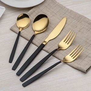 Gold and <b>Black</b> Stainless Steel Flatware <b>Set</b> | 5-Piece Two-Tone <b>Cutlery</b> & Silverware <b>Set</b> - Product Image 1