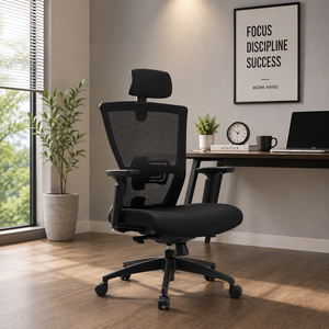 เก้าอี้สำนักงานผ้าบุแบบ Ergonomic พร้อมพนักพิงศีรษะและที่วางแขนปรับได้ หมุนได้ด้วยระบบไฟฟ้า สำหรับใช้ในบ้าน/สำนักงาน ดีไซน์ทันสมัย - Product Image 1