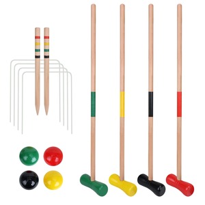 Ensemble de croquet en bois avec 4 mailletes, 4 balles, 6 piquets – Jeu d'extérieur toutes saisons – Équipement de jeu durable - Product Image 1