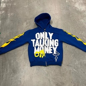เสื้อฮู้ดซิปผู้ชายสีชมพู พิมพ์ลาย Only Talking Money ผ้าฟลีซ สไตล์ฮิปฮอป ทรงปกติ ใส่ได้ในฤดูใบไม้ร่วง - Product Image 3