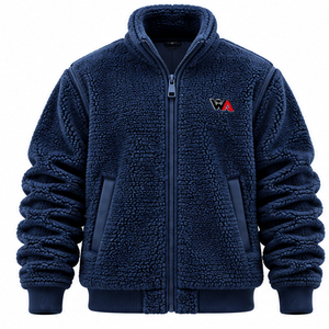 Hot Selling <b>Men's</b> Heavyweight Sherpa Fleece Jacket Navy Blue Stand Collar Full Zip <b>Thermal</b> Teddy Coat Outer Winterwear OEM - Product Image 1