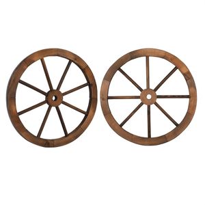 2 Pezzi Ruota di Carro in Legno Stile Western Antico da 24 Pollici, Decorazione da Parete per Giardino, Colore Marrone, Codice 95885929, Decorazioni da Appendere - Product Image 2