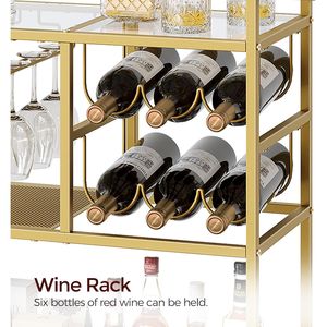 Carrello Bar a 3 Ripiani Dorato per Casa con Ruote e Maniglia, Portabottiglie e Portabicchieri, Set per Servire Bevande - Product Image 3