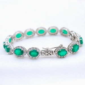 Bracelet à maillons halo en argent sterling 925 massif avec onyx vert naturel et zircone cubique, bijoux fins, Memoria Jewels - Product Image 2
