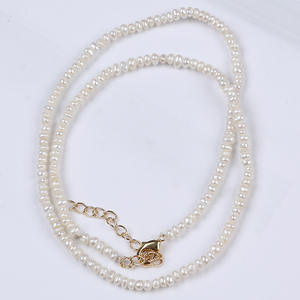 Collier de perles d'eau douce AK de 3-4 mm, lumière intense, presque parfaitement rond, brillant, transparent, tendance, niche, extrêmement - Product Image 1