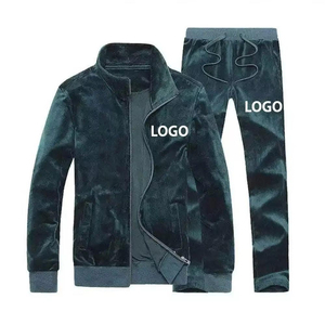 <b>Mens</b> <b>Velvet</b> Velour Winter Tracksuit Premium 2PCS Full Zip <b>Jacket</b> Sweatpants Breathable Solid Acid Wash Casual Fleece Adjustable - Product Image 1