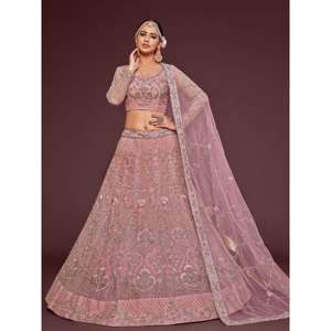 Ropa de boda de red suave bordada en rosa perla atractiva Lehenga Choli - Product Image 5
