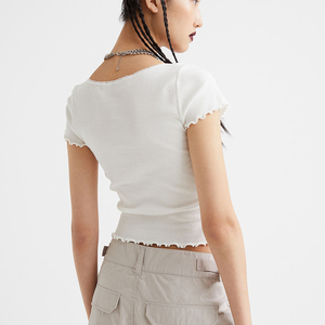 เสื้อยืดผู้หญิงดีไซน์ใหม่คุณภาพสูง ขายส่งราคาถูก ผ้าฝ้าย คอกลม ไหล่ตก แขนสั้น ทรงหลวม - Product Image 4