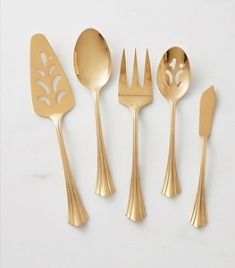 Elegant <b>Gold</b> Flatware Set with Leaf Pattern Dishwasher Safe Serving <b>Utensils</b> For Wedding And Dining Use - Product Image 1