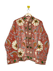Chaqueta Bomber de Terciopelo Suzani Bordada a Mano, Diseño Floral Boho, Cuello Redondo, Grosor Medio, Largo Regular, 100% Algodón - Product Image 1