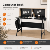 Support de bureau pour ordinateur avec étagère surélevée à double panneau perforé, porte-gobelets et crochets latéraux, structure métallique, OEM ODM, pour la maison, le bureau, l'étude