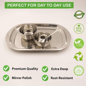 Stainless Steel Multipurpose Serving <b>Tray</b> Poonam Food Grade Steel Dinnerware <b>Mirror</b> Finished Serving Plate for Kitchen - Product Image 2