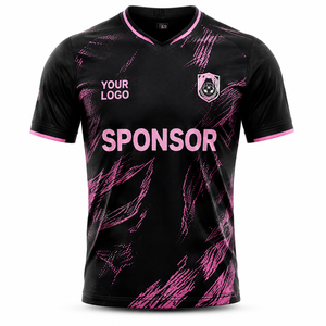 เสื้อฟุตบอลสีดำชมพูแบบสั่งทำ คอกลม แขนกุด ระบายอากาศได้ดี พิมพ์ลายแบบซับลิเมชั่น สำหรับผู้ชาย ป้องกันรังสียูวี - Product Image 1