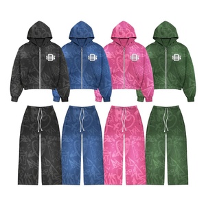 Ensemble de survêtement homme 2 pièces évasé et respirant, imprimé sur mesure, taille élastique, style streetwear américain, pour l'hiver – Vente en gros - Product Image 1