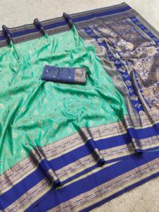 Sari Tradicional Indio de Seda Banarasi con Trabajo de Tejido Zari para Bodas y Eventos Festivos, Atuendo para Mujer - Product Image 2