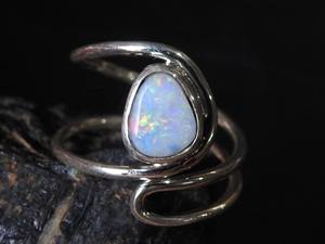 Australian Opal <b>Ring</b> <b>Adjustable</b>-925 Sterling <b>Silver</b>-October Birthstone-Opal Doublets-Handmade Jewelry-Gift For Her-MS - Product Image 3