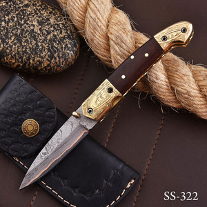 Nouveauté : Couteau pliant OEM en cuivre Damas avec pommelle en laiton gravée, manche en bois de rose, couteau de poche EDC pour la chasse et le camping - Product Image 1