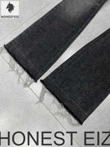 HONEST EIZ Jeans de mezclilla de punto vintage de cintura alta y pierna recta para mujer, ecológicos, de longitud completa, formales, ODM, con cordón y efecto desgastado - Product Image 3