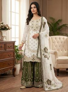Conjunto de Traje Palazzo Pakistaní de Lujo Bordado para Mujer con Dupatta Floral – Salwar Kameez de Diseñador para Fiestas - Product Image 5