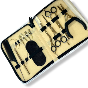 Premium Gold Hair Extension Tool Set – Stainless Steel Pliers Kit with Loop Needle <b>Crochet</b> <b>Hook</b> Razor & Storage Case Salon Use - Product Image 1