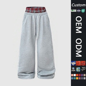 Pantalones de chándal holgados de algodón personalizados para hombre y mujer, de pierna ancha, estilo jogger, con doble cintura, tipo baggy - Product Image 1