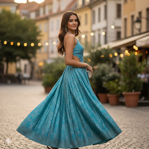 ชุดเดรสยาวผ้าไหมฮาโบไท 100% สุดหรู - ลายผ้าส่าหรีหายากสำหรับแขกในงานแต่งงาน - Product Image 2