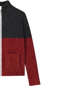 Men Two Tone Ribbed Knit Turtleneck <b>Thick</b> Long Sleeve Soft Wool/Acrylic Winter Warm Casual <b>Cardigan</b> Zipper Black Red Breathable - Product Image 6