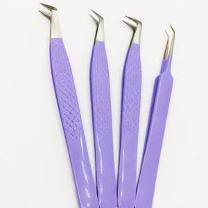 Pinzas Profesionales de Precisión Color Púrpura con Agarre Suave, Puntas Anguladas de Acero Inoxidable de 13 cm para Extensiones de Pestañas en Salones - Product Image 1