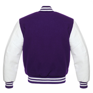 Wholesale OEM Custom Purple Wool Body White Leather Sleeves Lettermen <b>Jackets</b> for Men Plus Sizes Breathable Chenille Embroidery - Product Image 5