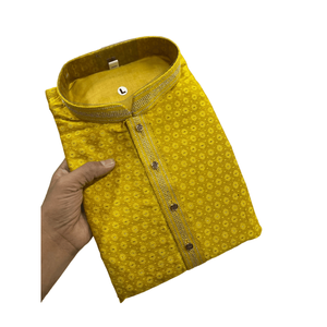 ผ้าไหมแจ็คการ์ดบัตติสำหรับผู้ชายสีเหลือง - Product Image 1