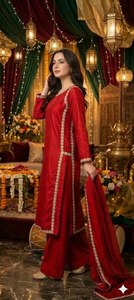 Elegante y Moderno Salwar Kameez de Seda China Premium con Dupatta, Mangas Largas, para Fiestas, de Secado Rápido, Tallas M-10XL - Product Image 2