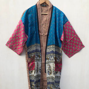 ชุดกิโมโนผ้าไหมแท้ 100% ดีไซน์เนอร์ ชุดลำลองสไตล์วินเทจ คอวี แขนยาว ชุดนอนสุดพิเศษ ชุดลำลอง ชุดคลุมบิกินี่ - Product Image 1