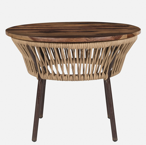 Mesa de Centro Moderna Industrial de Madera Maciza de Mango con Base Redonda de Metal y Cesta de Cuerda Tejida, Estilo Hogar - Product Image 2