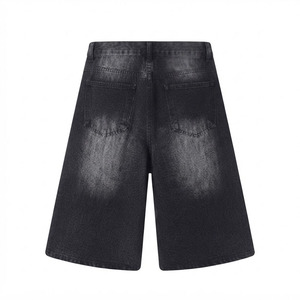 Custom <b>Black</b> Washed Wide Leg Denim Bermuda <b>Shorts</b>, Long <b>Jean</b> <b>Shorts</b> for Streetwear Wholesale - Product Image 2