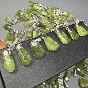 Wholesale Natural Peridot Pendant Necklace 925 Sterling Silver Cap <b>Raw</b> <b>Crystal</b> Gemstone Jewellery - Product Image 4