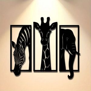 CIFbuy Metal Arts Ensemble de 3 décorations murales en métal, peinture cuite au four, animaux africains, zèbre, girafe, éléphant, pour la décoration de la maison - Product Image 5