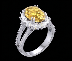 Fancy Yellow Oval Cut Lab Grown <b>Diamond</b> <b>Ring</b> With Pave Setting Prong Claw Women's Luxury Engagement <b>Ring</b> - Product Image 1