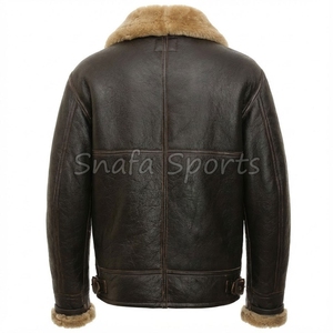 Premium Men Winter <b>Jacket</b> Real Leather <b>Shearling</b> Fur Lining Durable Stitching Stylish Outdoor Protection Biker <b>Bomber</b> <b>Jackets</b> - Product Image 2