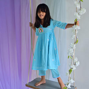 Wholesale Supply Girls Casual Long <b>Kurti</b> with Sky Color <b>Kurti</b> for Comfortable Daily Wear Top for All Seasons at Affordable Rate - Product Image 1