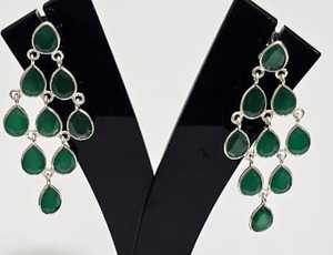 Pendientes de Ónix Verde Natural, Plata 92.5, Corte Pera, Piedras Preciosas Colgantes, Joyería Bohemia Hecha a Mano, Alta Calidad, para Compromiso o Boda - Product Image 3