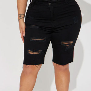 Shorts de Mezclilla para Mujer, OEM ODM, Personalizados, Desgastados, Cintura Media, Elásticos, Transpirables, Antiarrugas, 100% Algodón, Casuales de Verano - Product Image 4