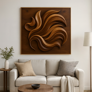 Sculpture murale Art Déco en bois Luxali, sculptée à la main, motif vague abstraite, écologique, durable, décoration de maison, bois massif - Product Image 6