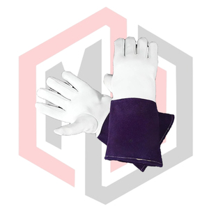 ถุงมือหนังพรีเมียมสำหรับงานเชื่อม TIG ป้องกันไฟฟ้าสถิต ทนความร้อน ขอบสีน้ำเงิน คุณภาพสูง ป้องกันอัคคีภัย OEM ขนาด 16 นิ้ว - Product Image 4