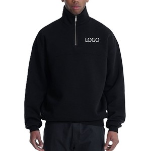 Custom Oversized Half Zip Pullover <b>Thick</b> <b>Fleece</b> Sweatshirt Drop Shoulder Streetwear Premium Cotton 380/400g Heavyweight Hoodies - Product Image 1