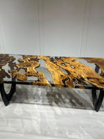 Table à manger rectangulaire moderne en résine avec bord naturel, style ferme, pieds en métal faits à la main, personnalisable, mobilier de maison, 6 places, durable