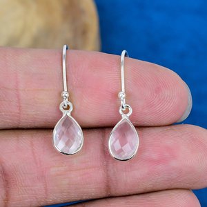 Handmade Clear Quartz Pear Shape Gemstone Drop Earrings 925 <b>Sterling</b> <b>Silver</b> - Product Image 2